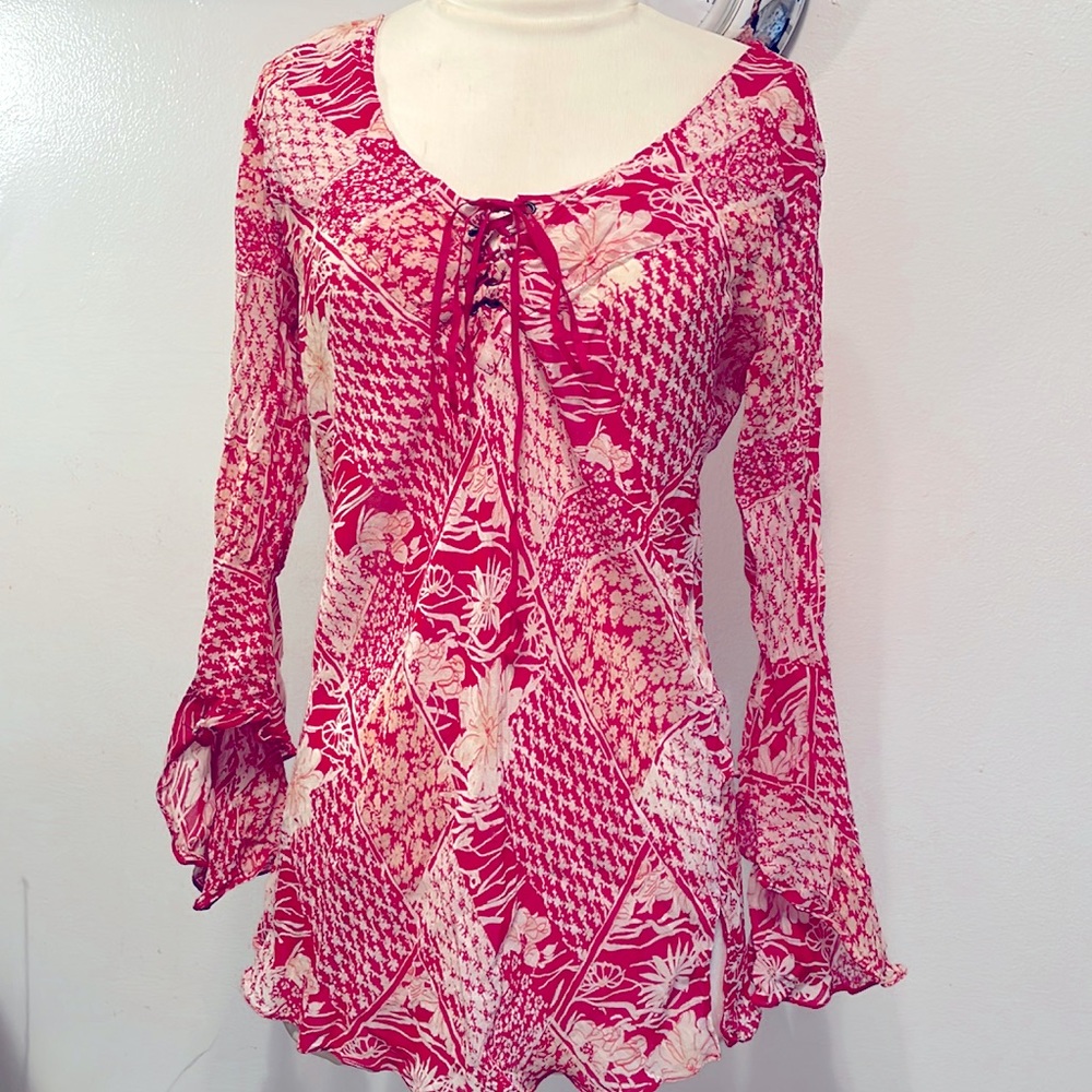 LIKE NEW FADED GLORY AUTHENTIC BOHO SHEER COOL TIE TOP BLOUSE